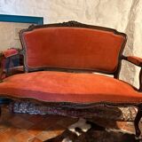 Louis XV velvet two-seater bench