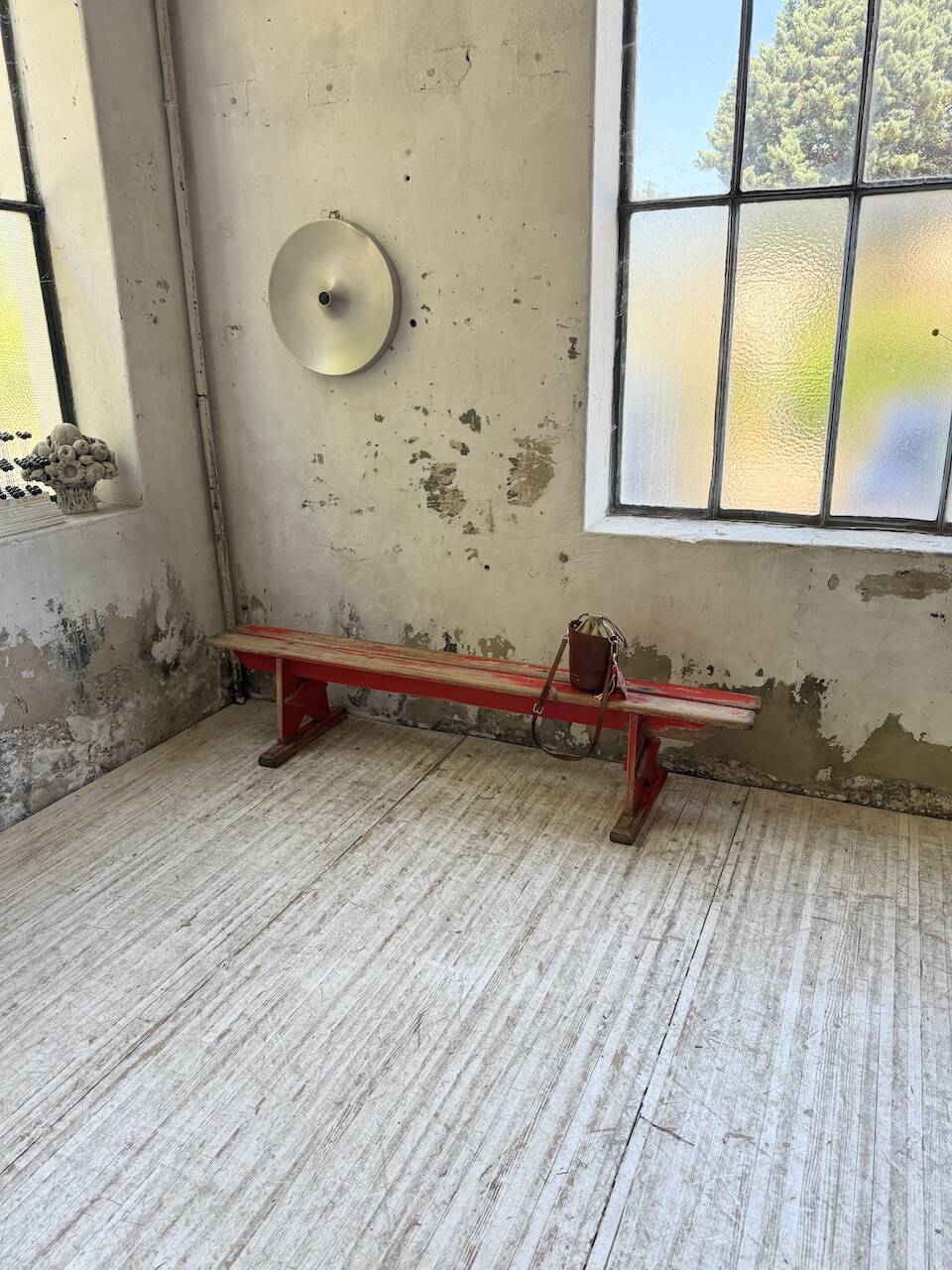 1950s oak bench with red patina, 2m