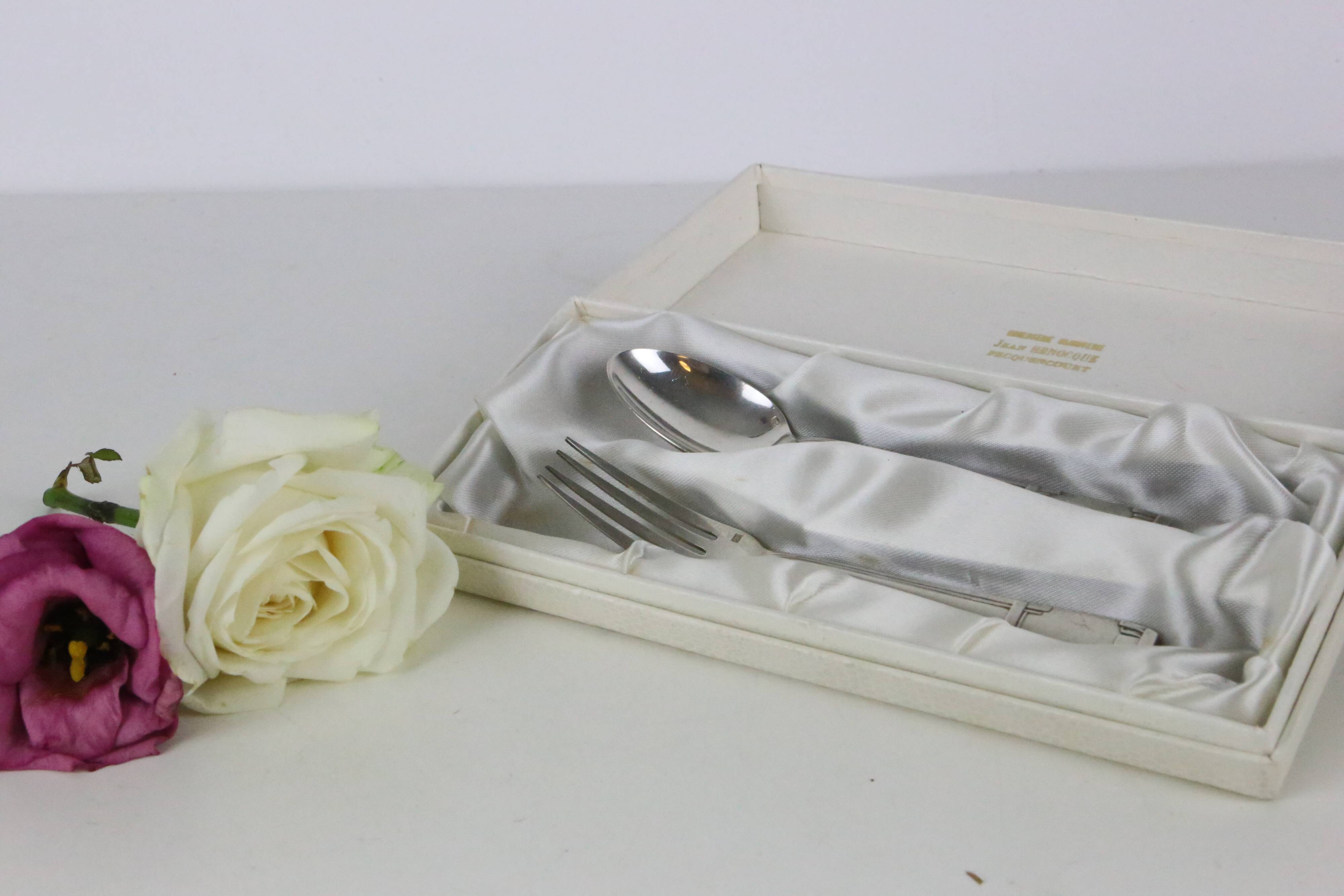 Silver metal cutlery set, vintage
