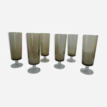 Set de 6 flûtes à champagne Luminarc fumé noir années 70