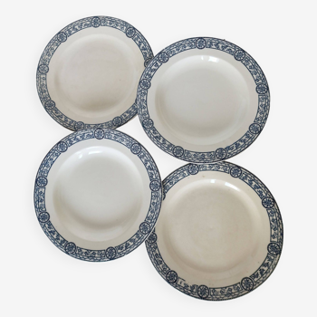 4 assiettes vintage faience Salins Édouard Charbonnier modèle Bristol 1912