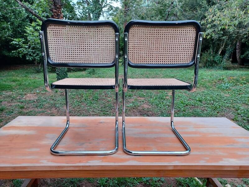 Pair of Marcel Breuer B32 Cesca black chairs