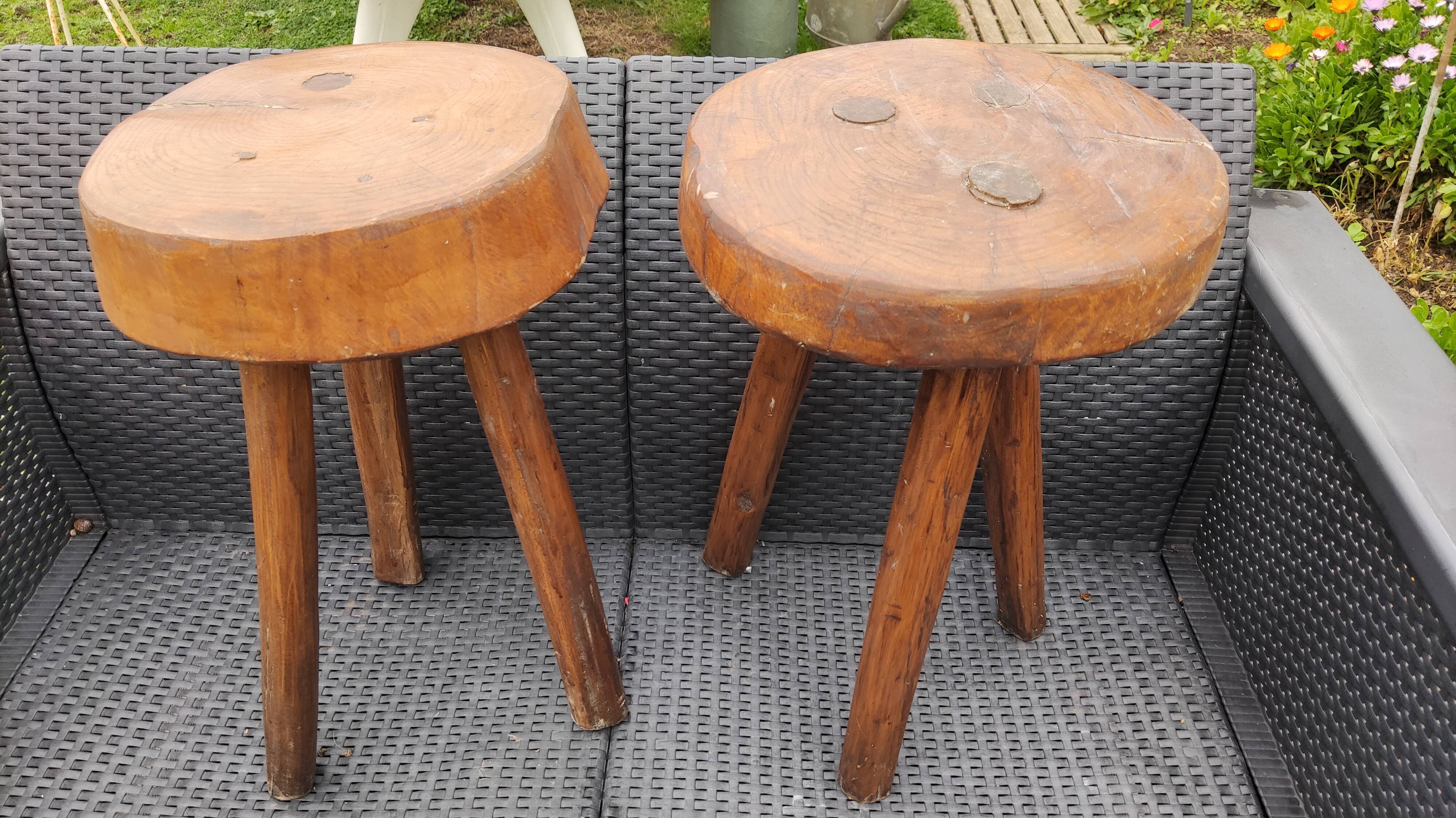 Rustic wood tripod stool