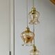 Triple vintage tulip pendant light in amber glass