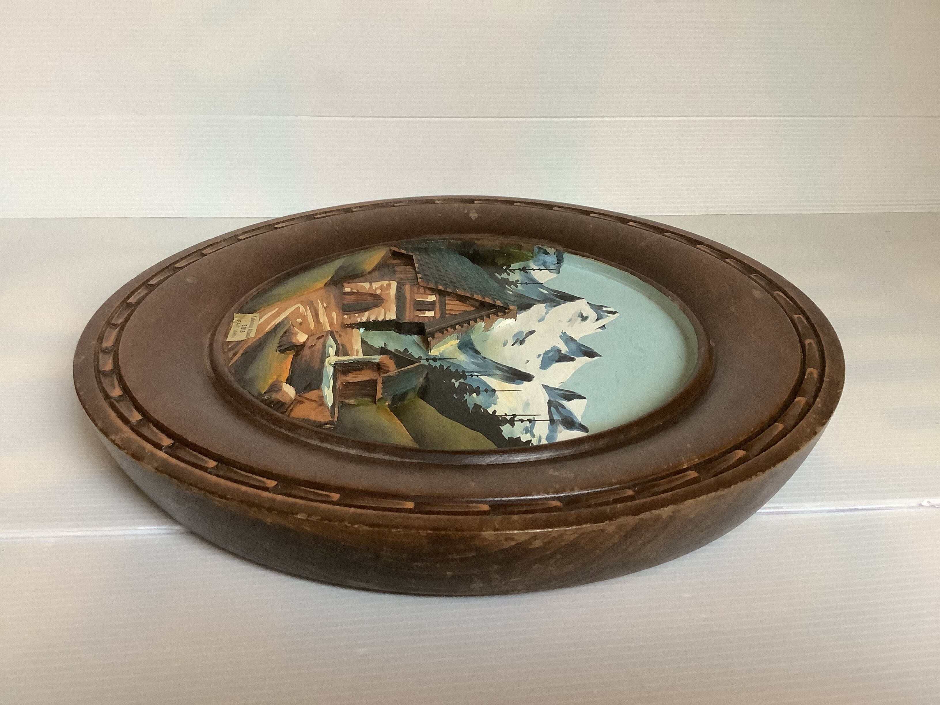 Ancient mountain landscape frame painted and carved by hand