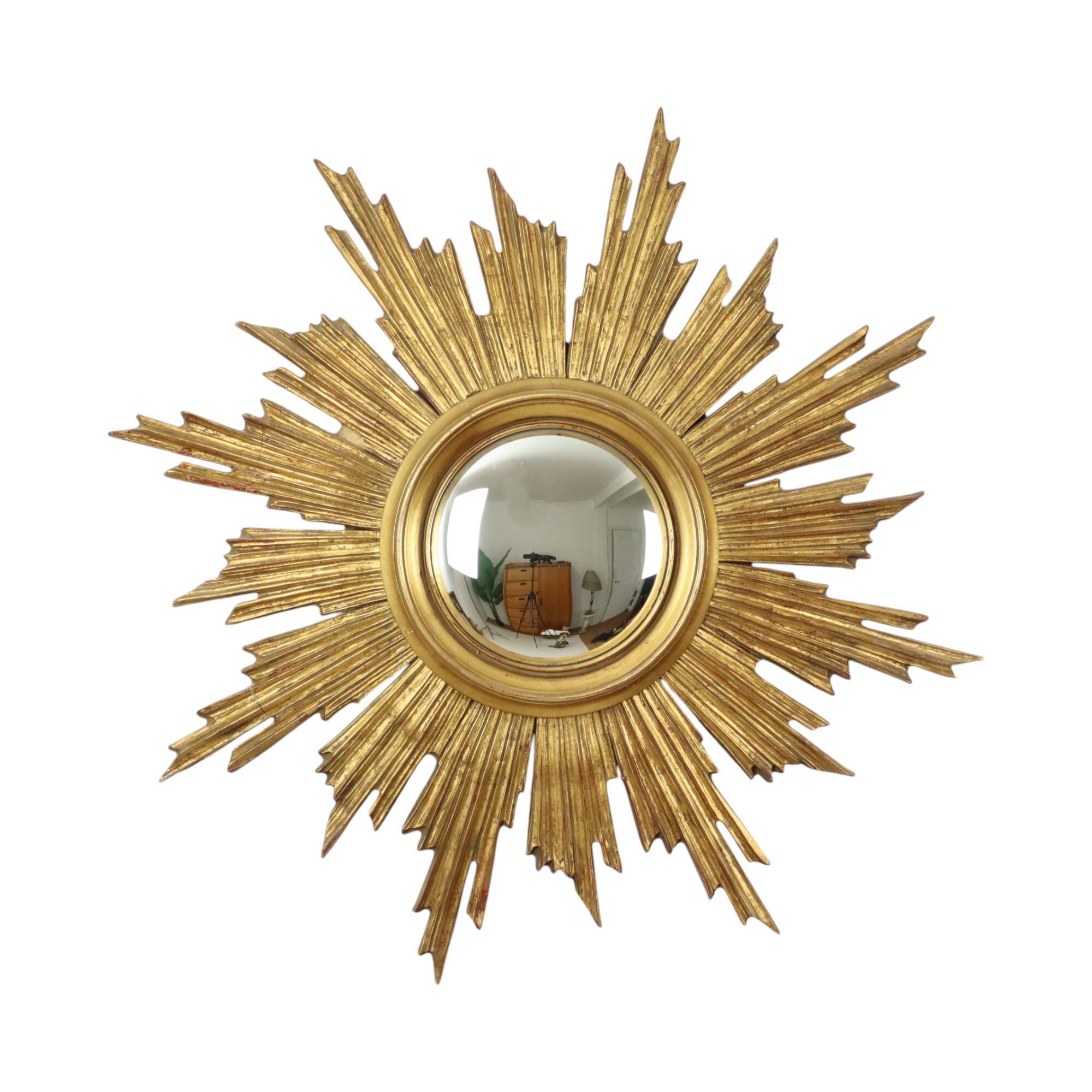 Large Wooden Sun Mirror Sunburst Deknudt Gold Leaf 70cm