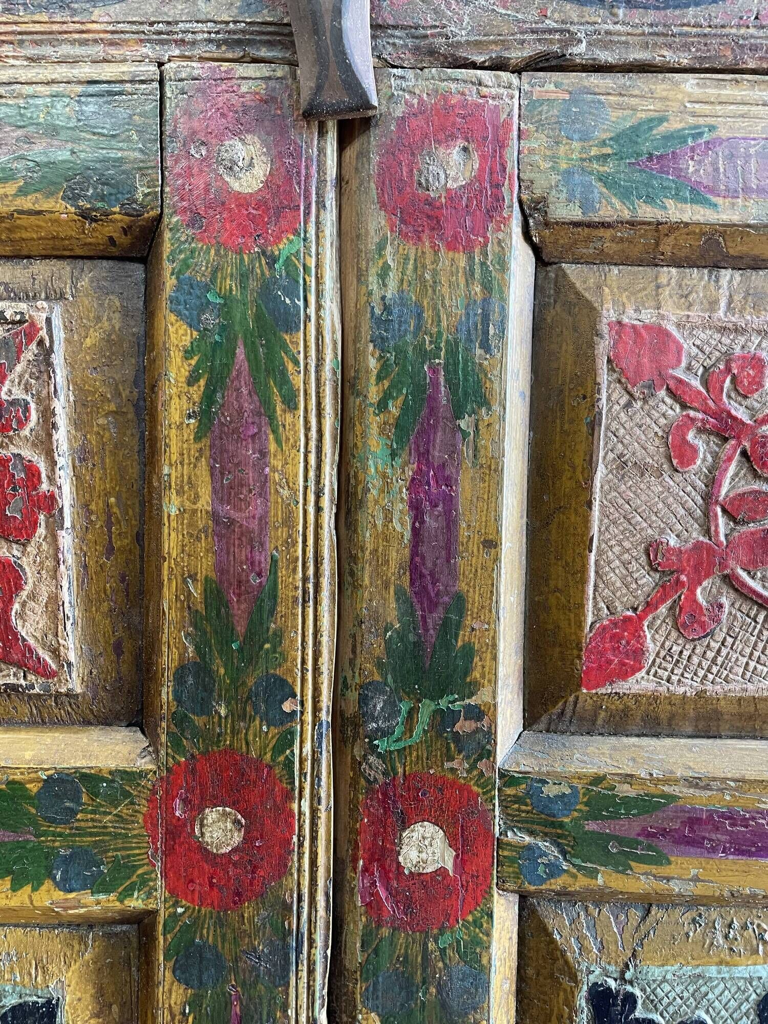 Pakistan, swat valley, old 2-door wardrobe from the 19th century with its original polychromy