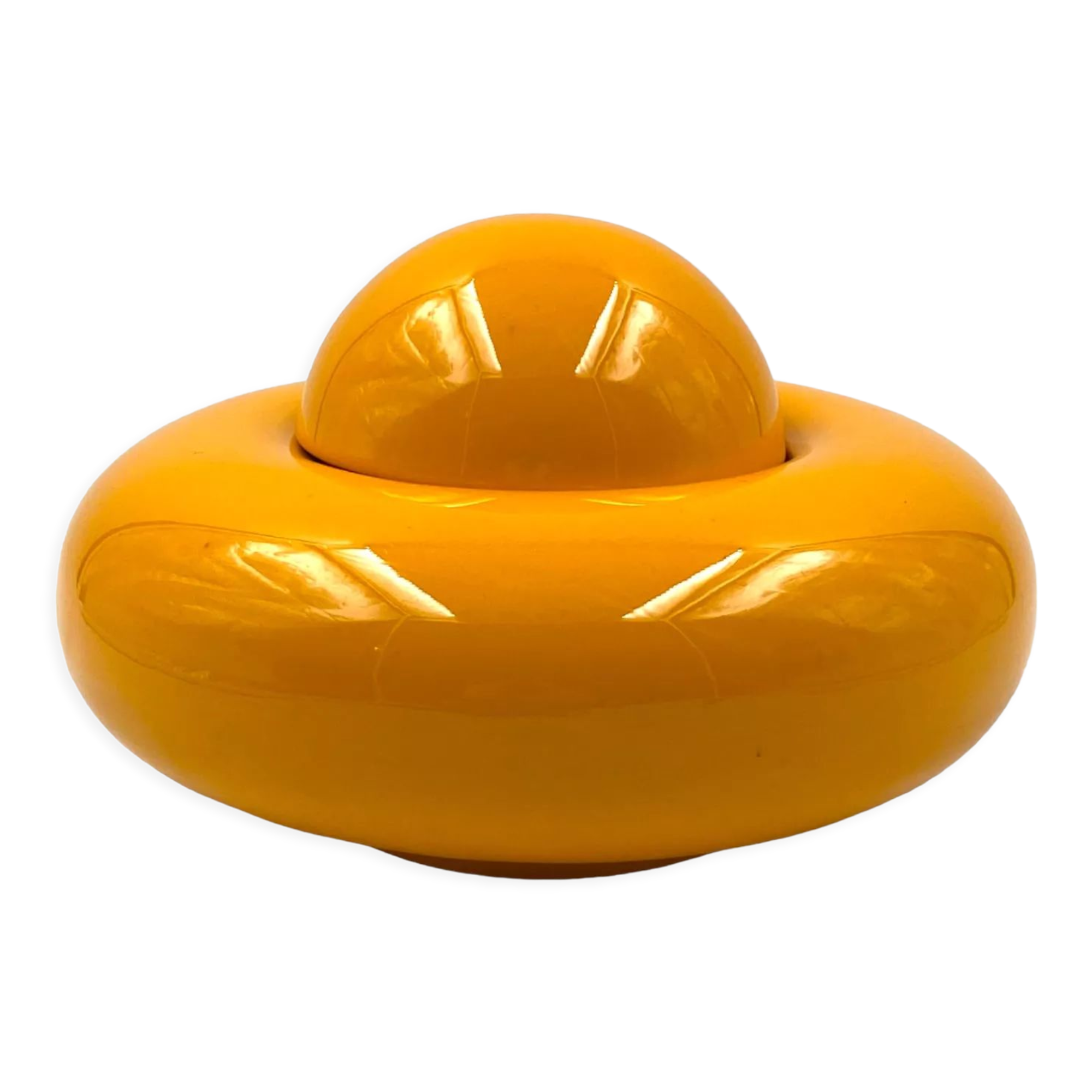 Sergio Asti, Yellow ceramic sculpture / box, Gabbianelli Italy ca. 1971