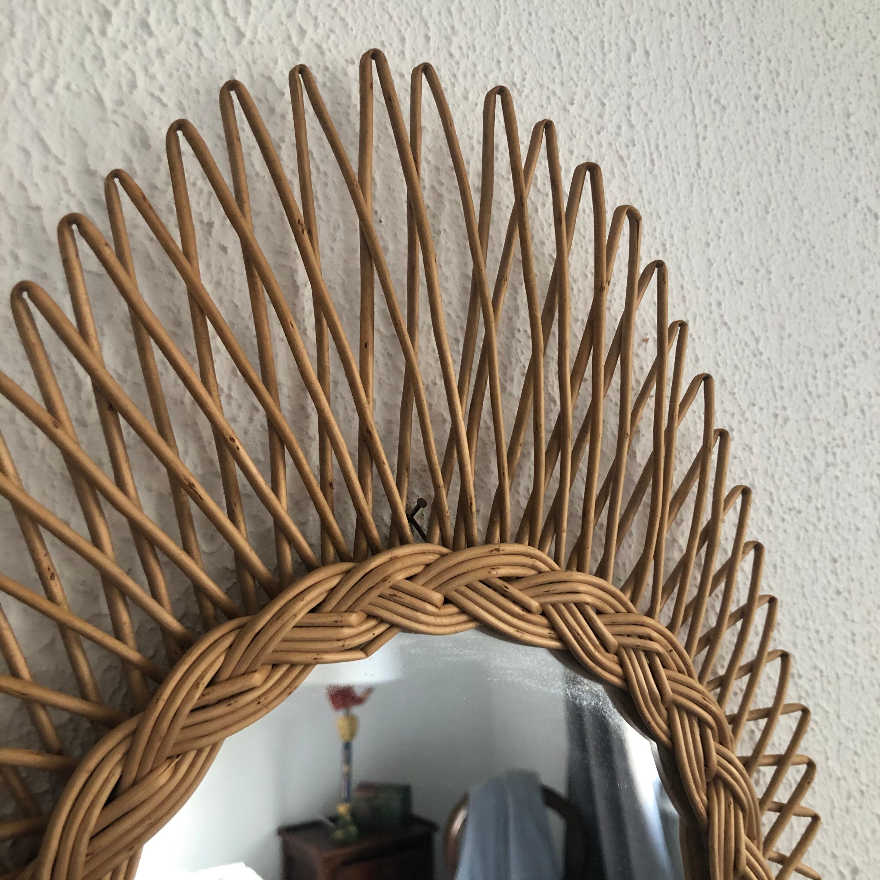Vintage oval rattan sun mirror 1960 - 52 x 30 cm