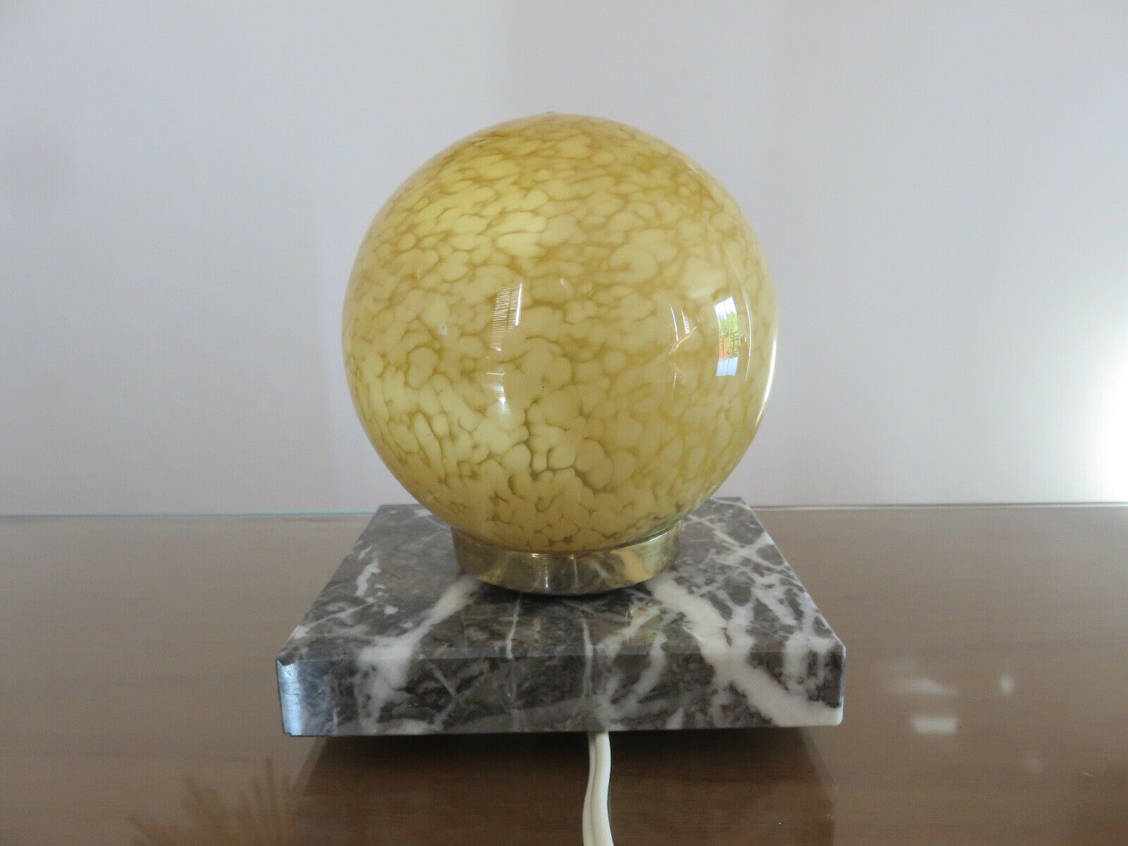 Glass lamp Clichy yellow and marble years 30/40