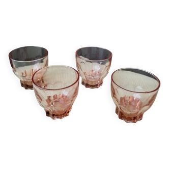 4 verres de table en verre rosé années 40-50