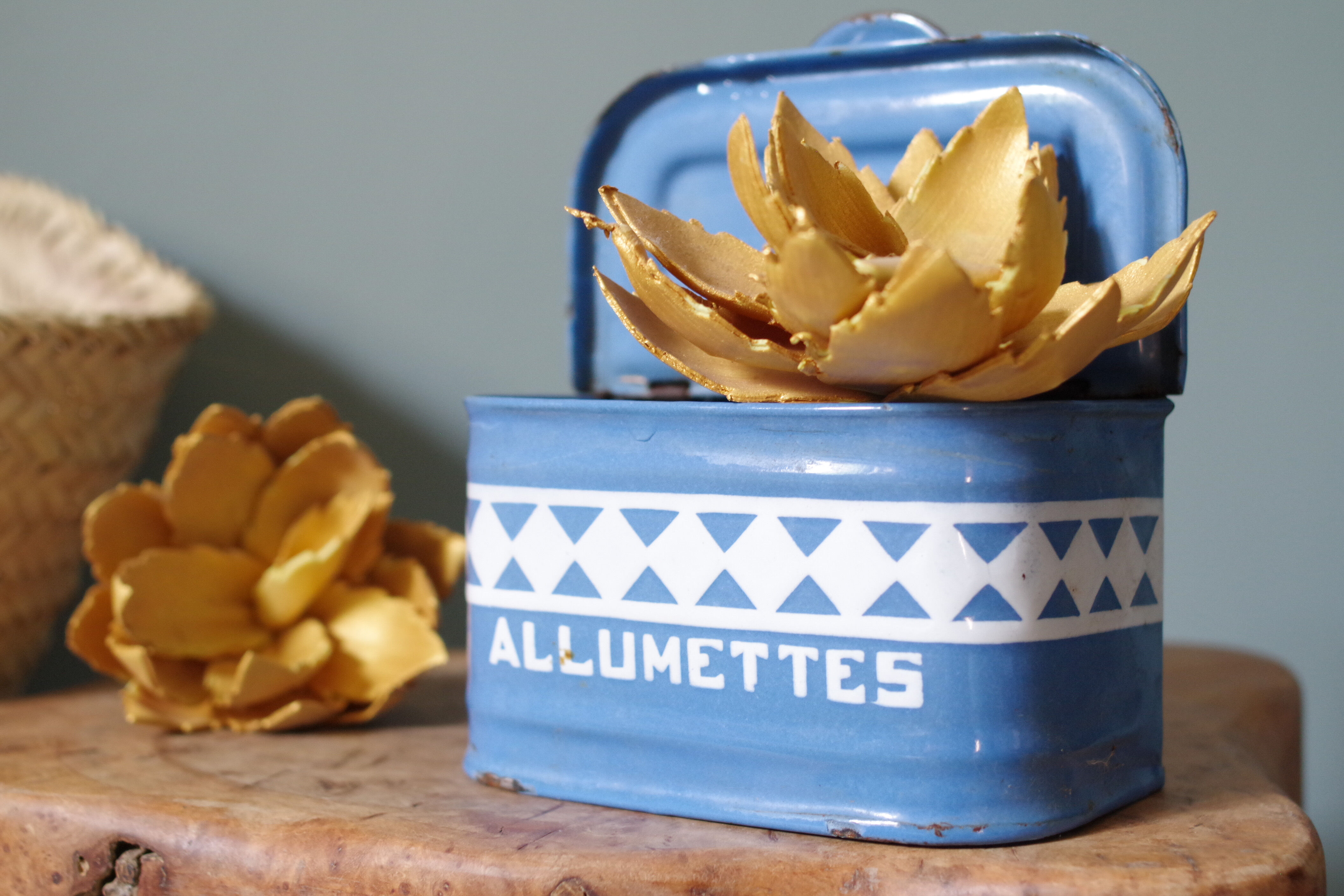 Blue matchbox - old blue enamel sheet box