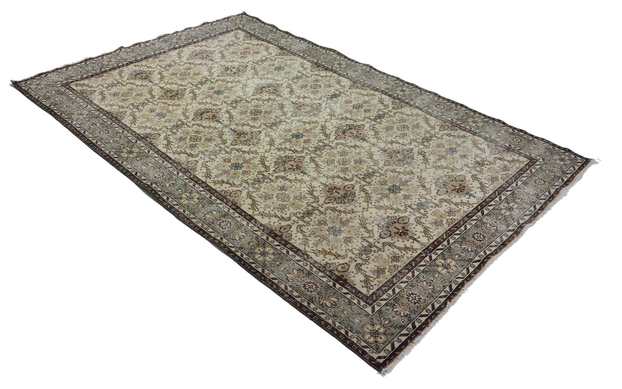 Grand Tapis Oushak Vintage à Motifs Orientaux – Laine 100 % – 320 × 210 cm