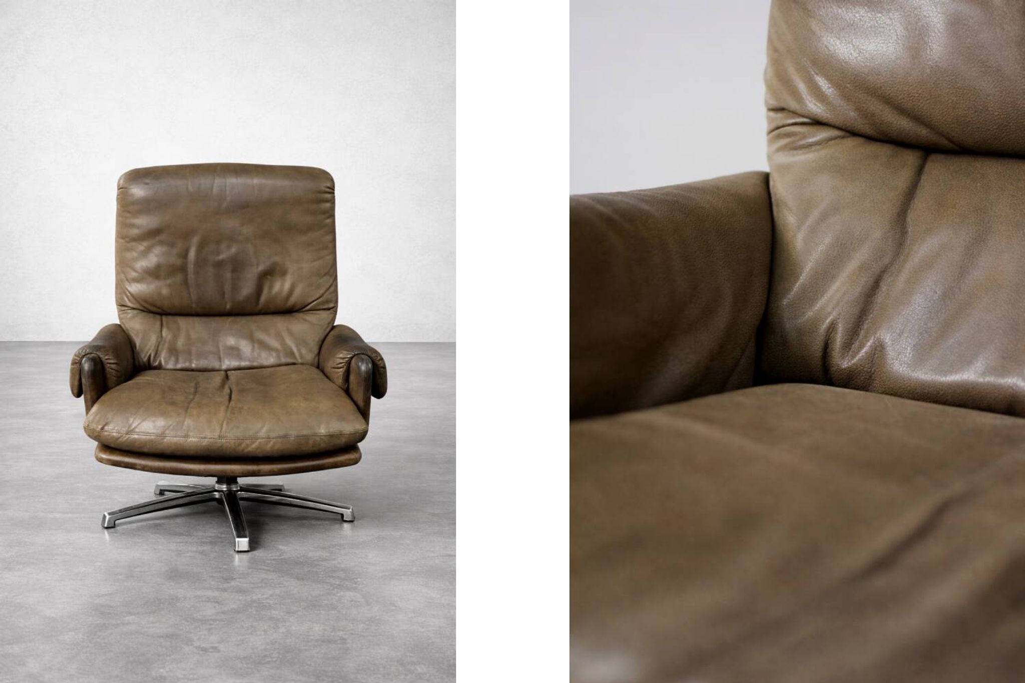 Vintage Mid-Century German Modern Leather Lounge Swivel Chair, 1960s