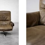 Vintage Mid-Century German Modern Leather Lounge Swivel Chair, 1960s