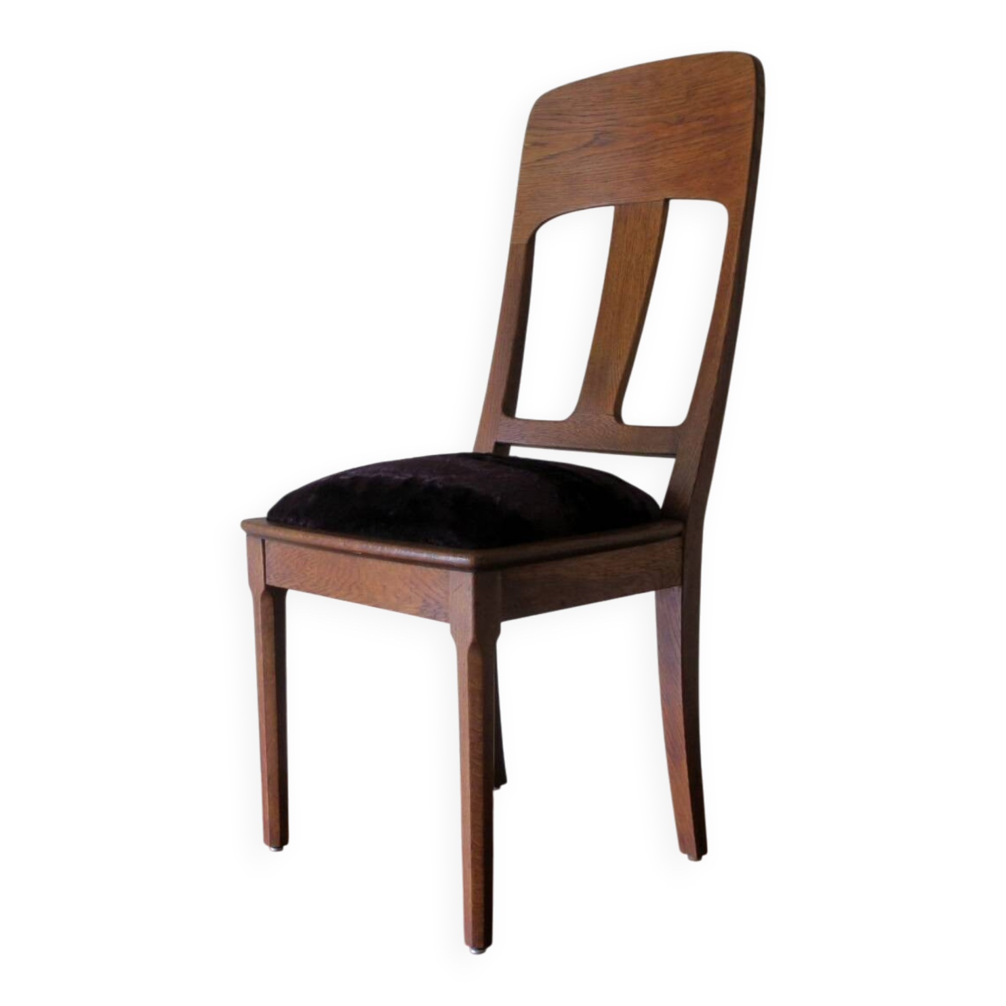 Art nouveau side chair in oak and royal purple velvet, 1900