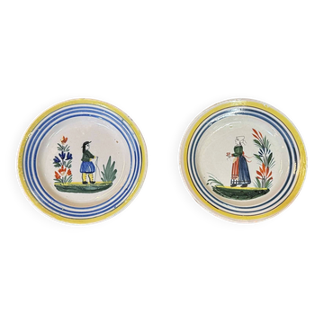 Pair of Quimper earthenware plates from the 1930s - D=17.5cm