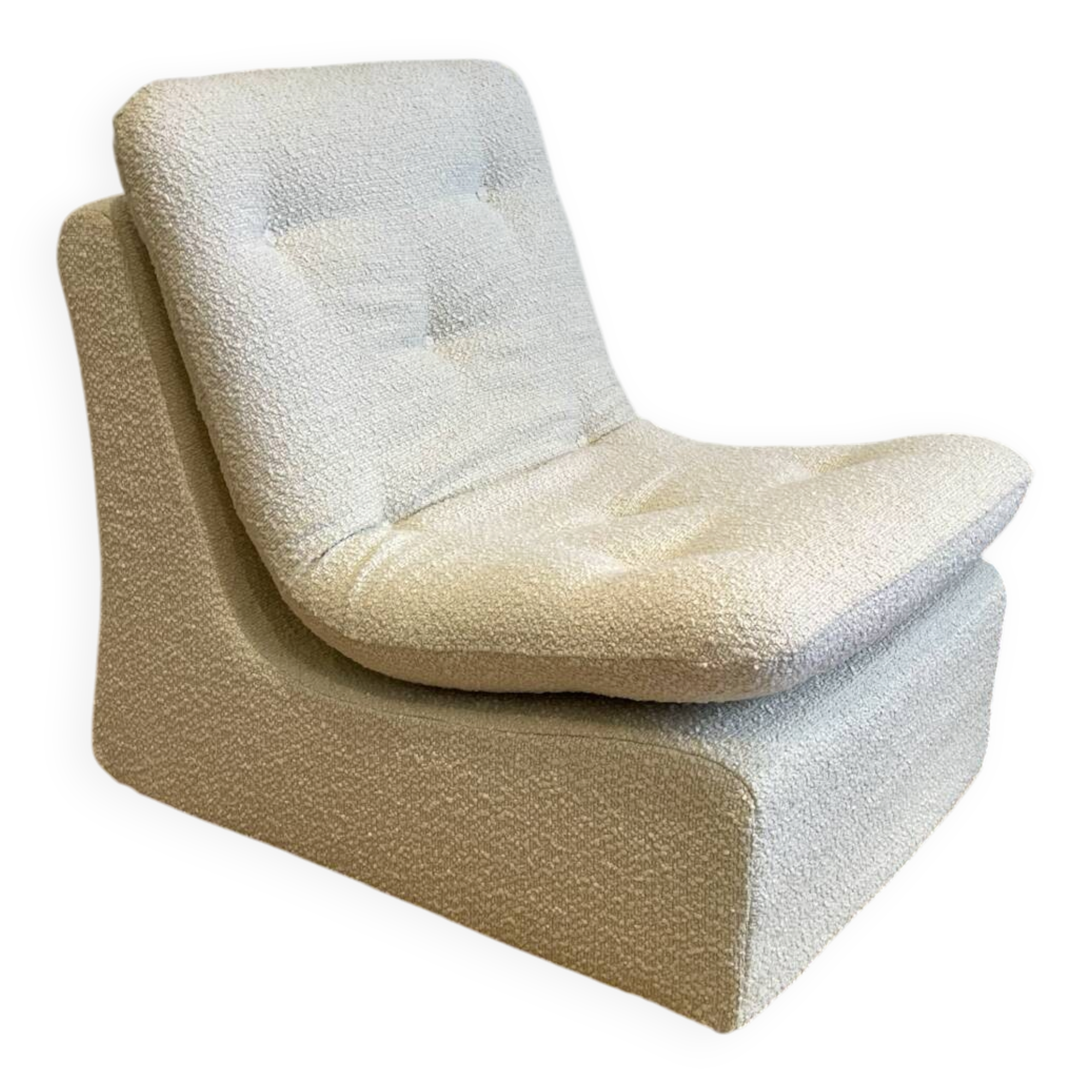 Vintage armchair - cream boucle fabric - 1970s