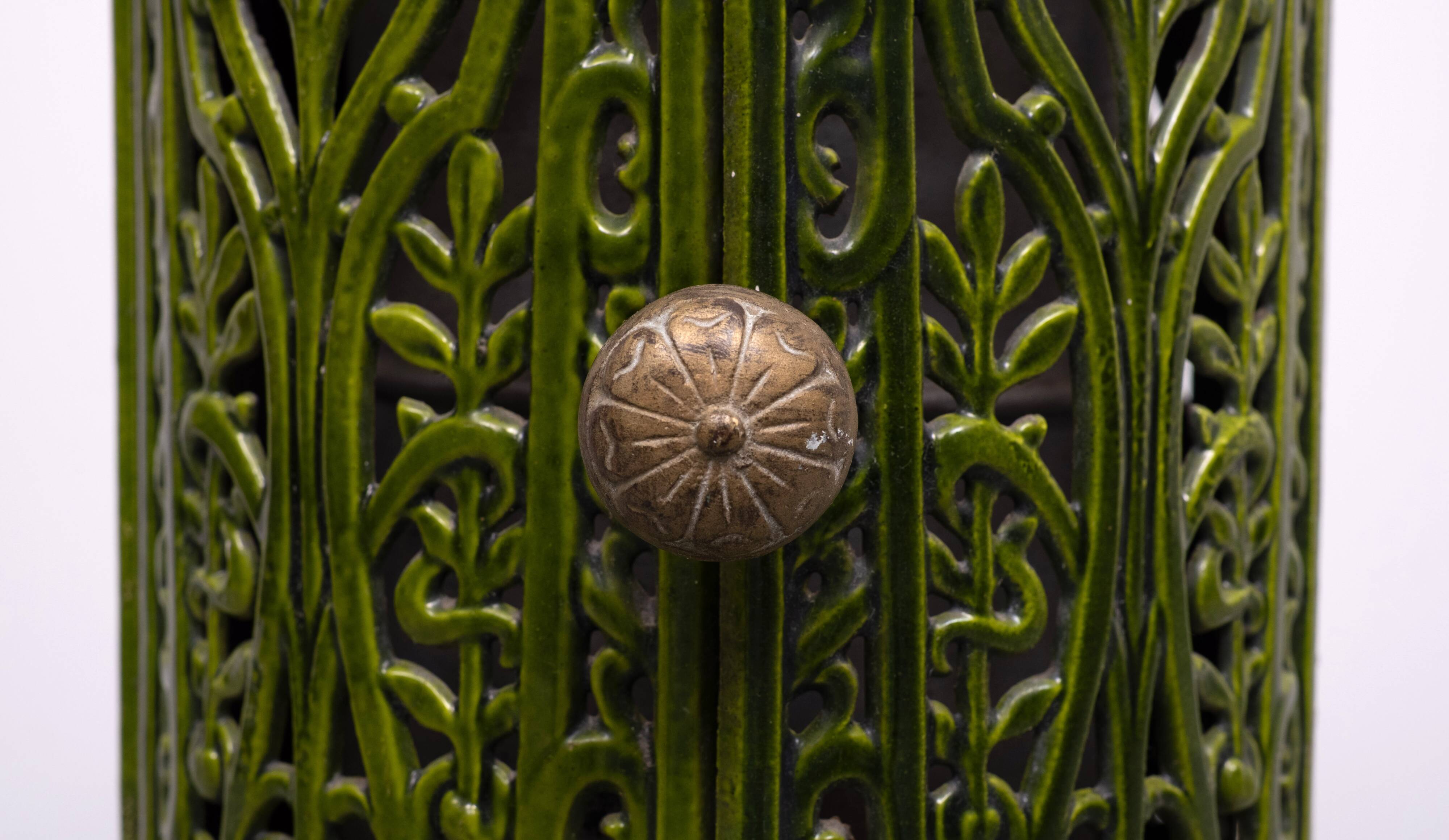 19th Century French Green Enameled Cast Iron Heater Stove