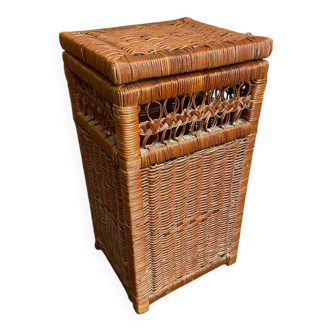 Antique basket, tall wicker woven bread basket, vintage laundry basket