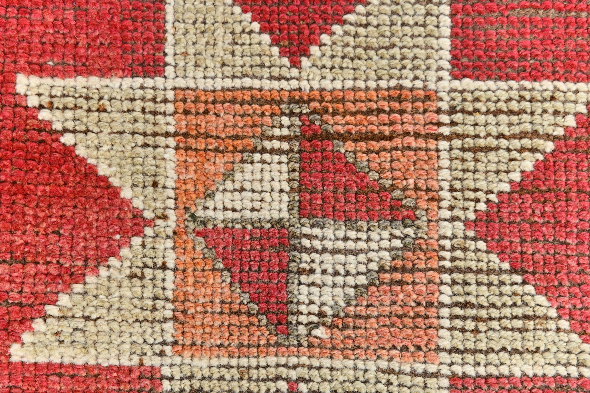 3x11 Crimson & Grey Boho Hallway Rug, Handmade Turkish Wool Rug, 93x342Cm