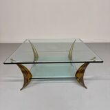 Table basse en verre et pied laiton massif design italien années 60