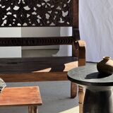 Black solid mango side table (monoxyle) with conical legs