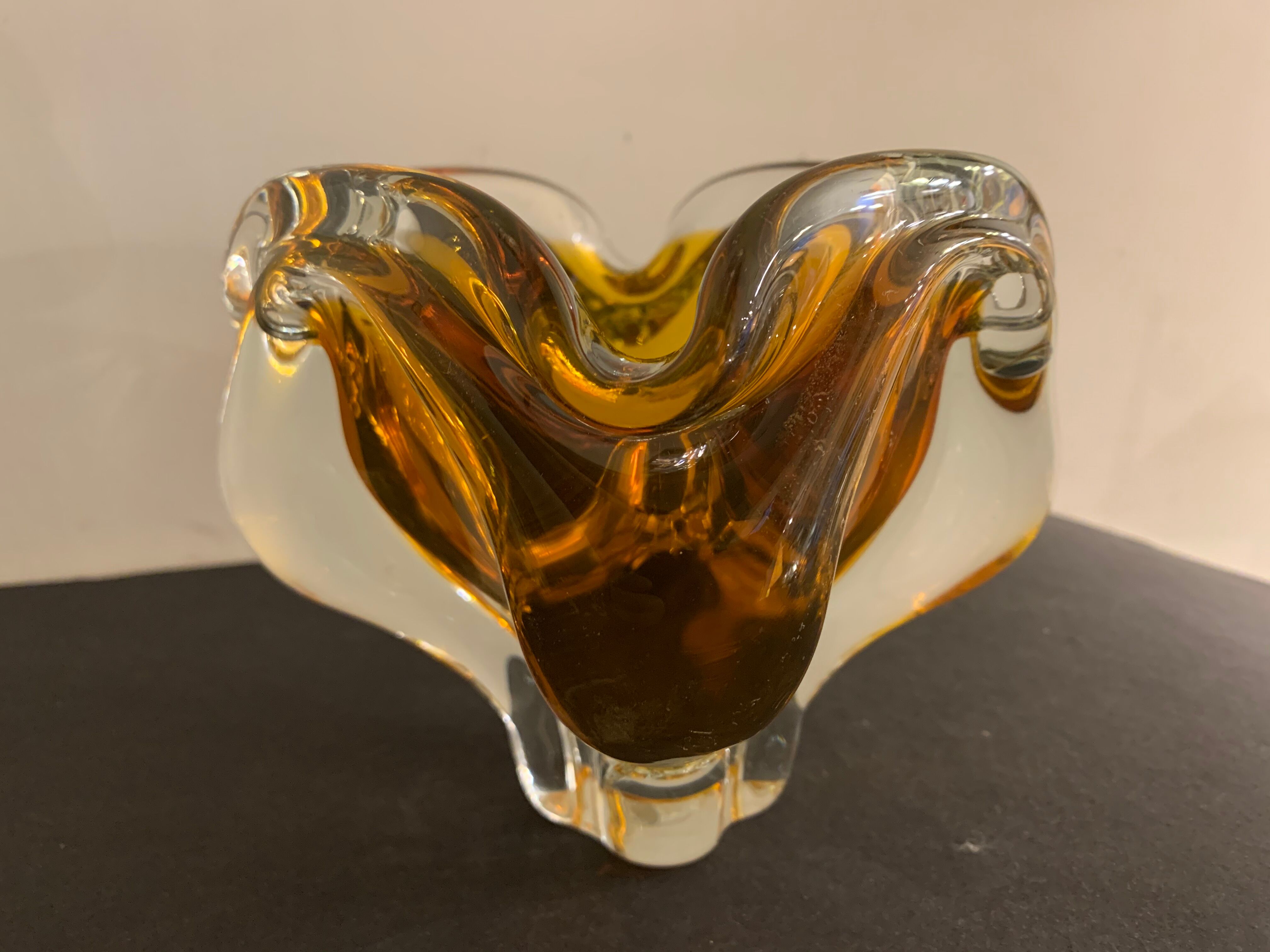 Murano orange-yellow glass ashtray 1960