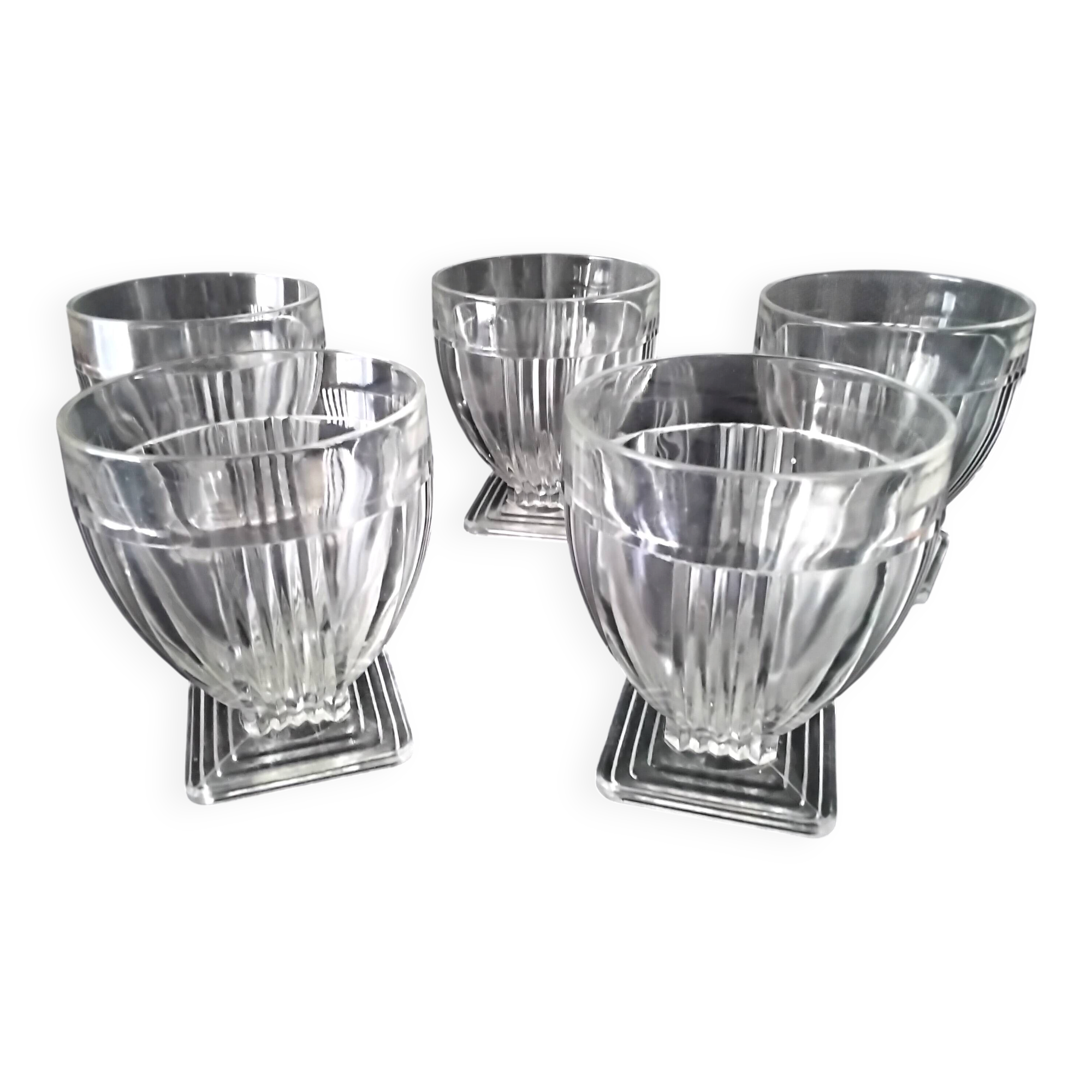 5 Verres ou coupes à fruits ou glace en verre pressé moulé Style Art Déco