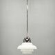 1930s Art Deco Bauhaus Opaline Glass and Chrome Pendant Light