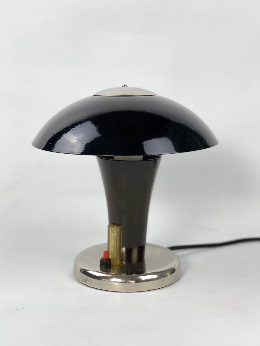 Vintage Bauhaus bedside lamp in brown bakelite and chrome, 1930s