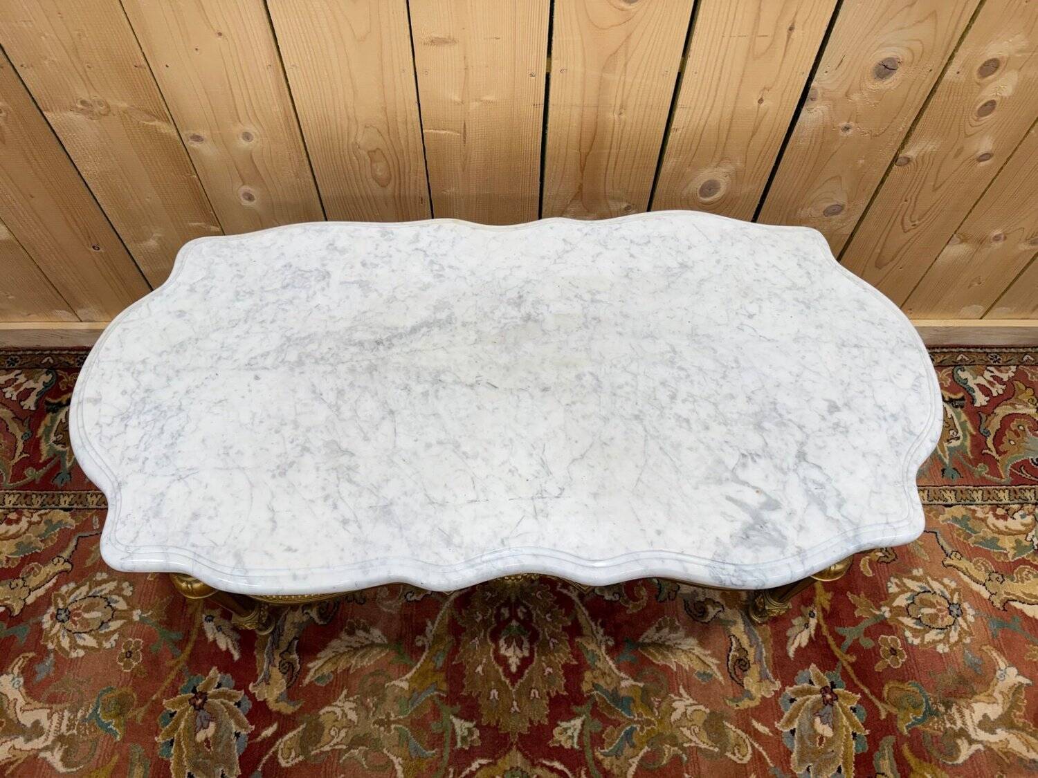 Louis XVI style coffee table – Gilded wood and Carrara marble