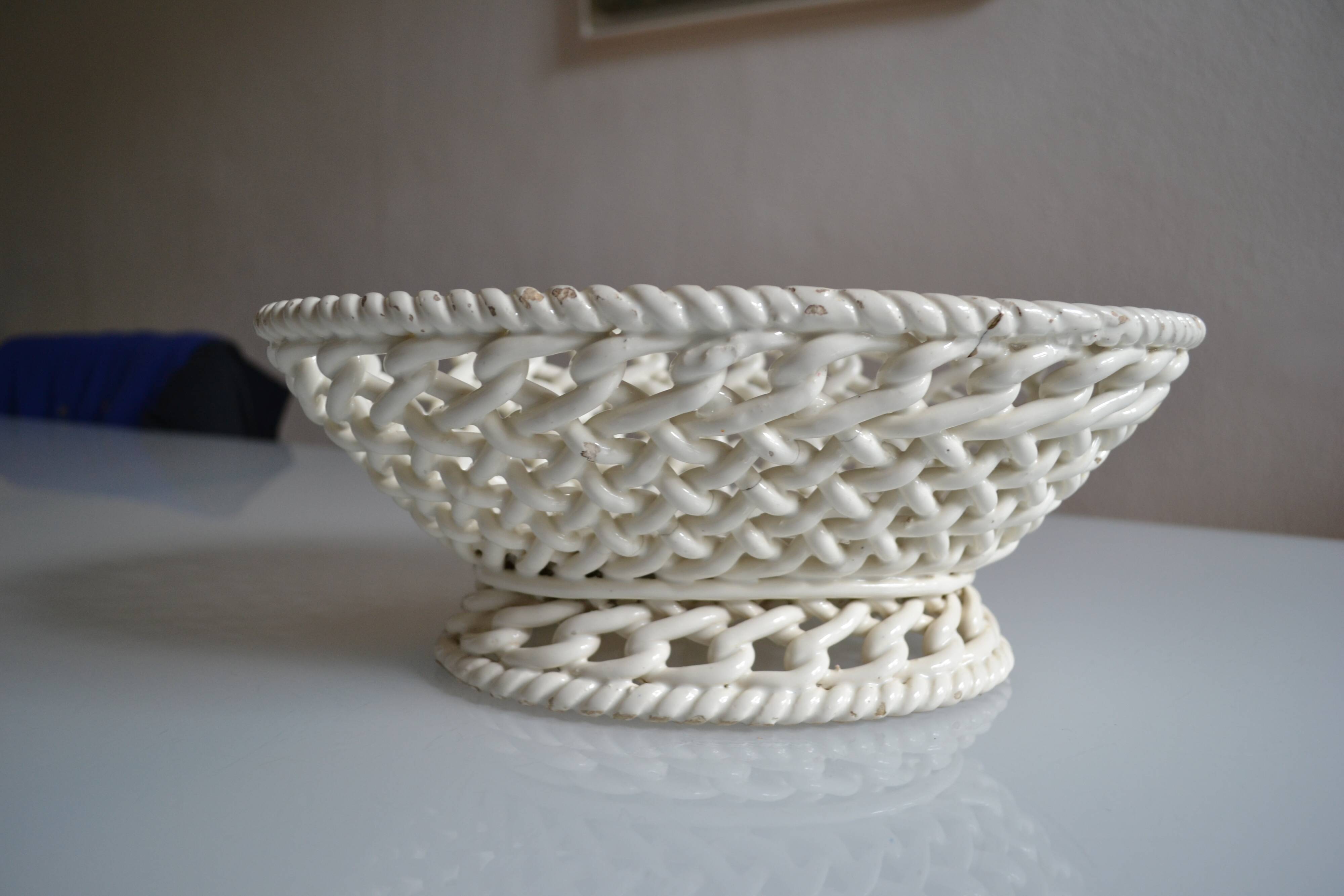 Woven ceramic oval fruit bowl or dish