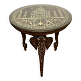 Tripod pedestal table/ side table in inlaid and carved teak