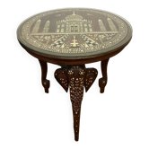 Tripod pedestal table/ side table in inlaid and carved teak