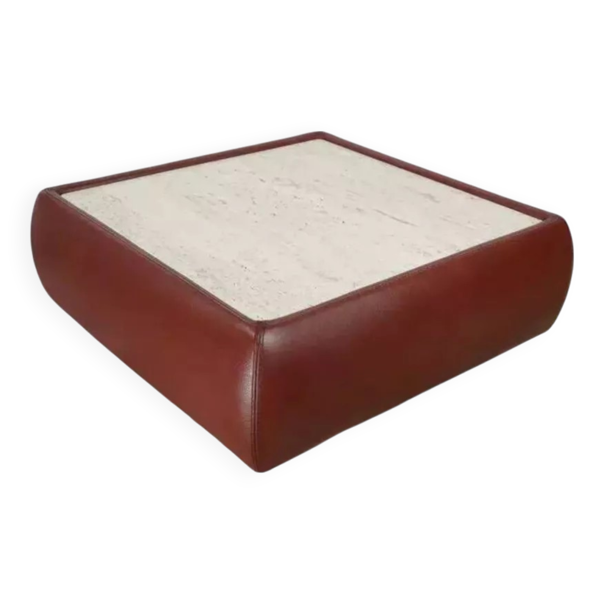 Vintage square travertine and leather coffee table