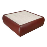 Vintage square travertine and leather coffee table