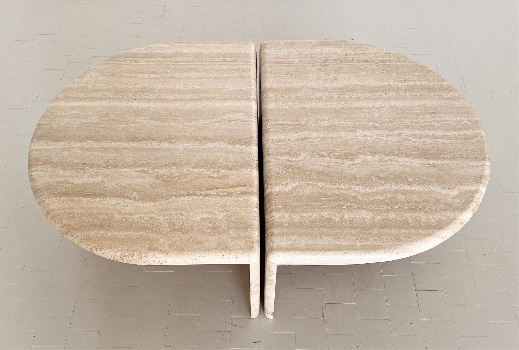 Italian midcentury travertine marble coffee table of two pieces, 1970s