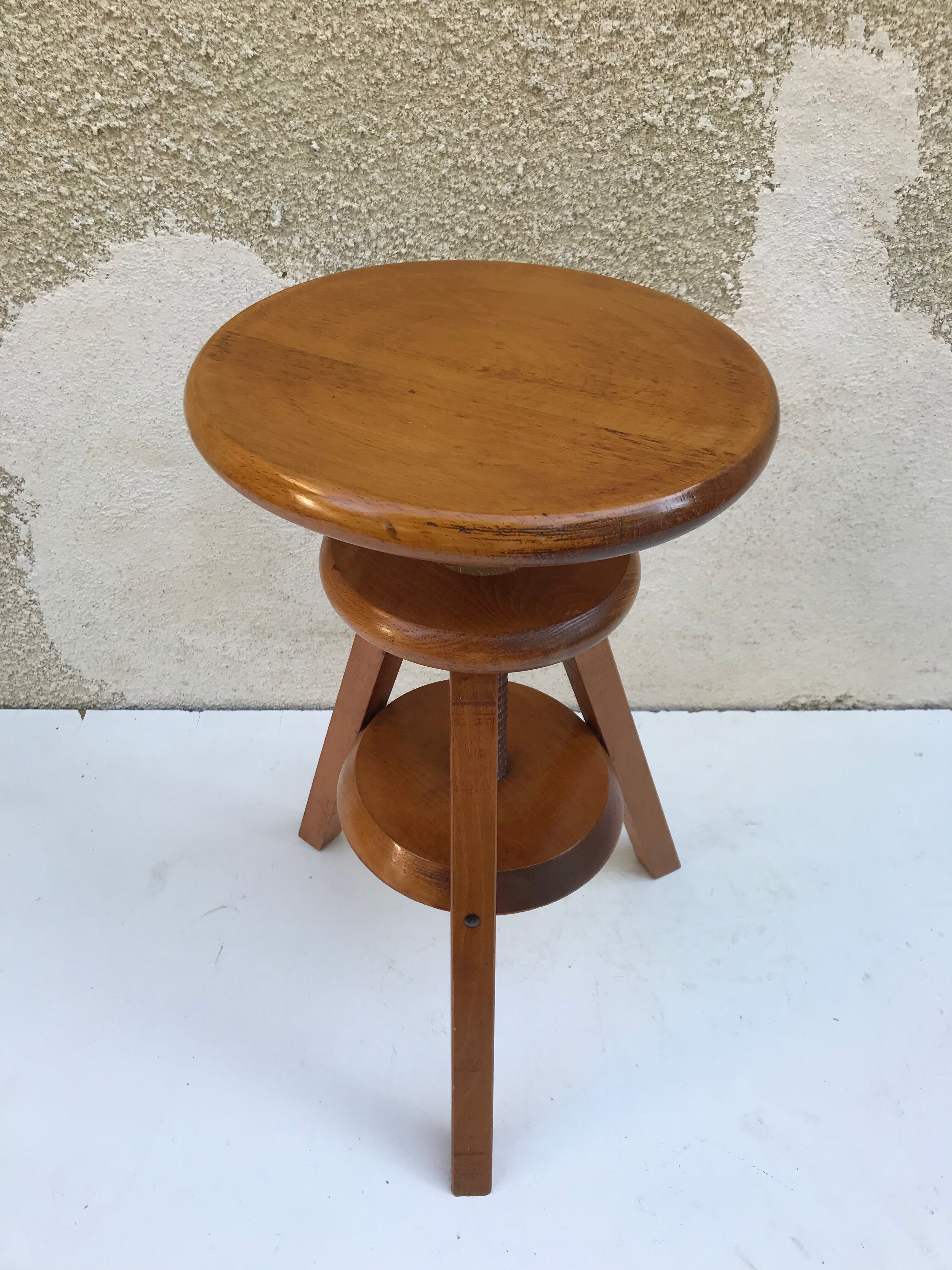 Stool former painter tripod adjustable screw 70s vintage wooden