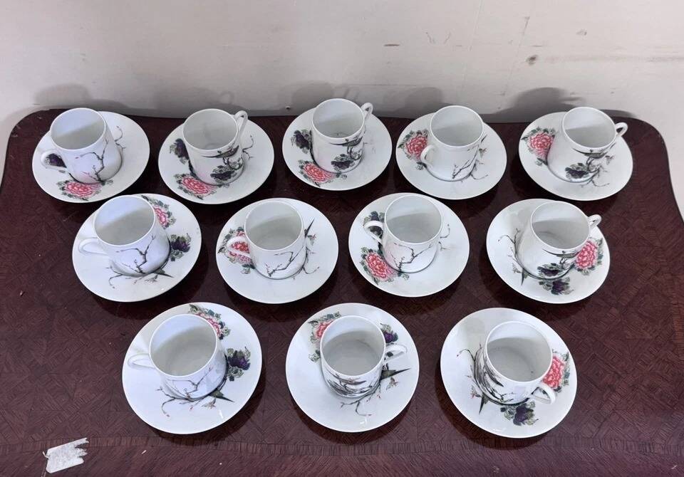 Limoges porcelain tea service – Asian decor "Bird and Peony"
