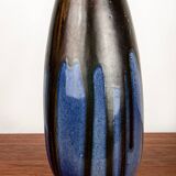 Large Art Deco vase, blue glazed ceramic, Léon Pointu, Puisaye stoneware