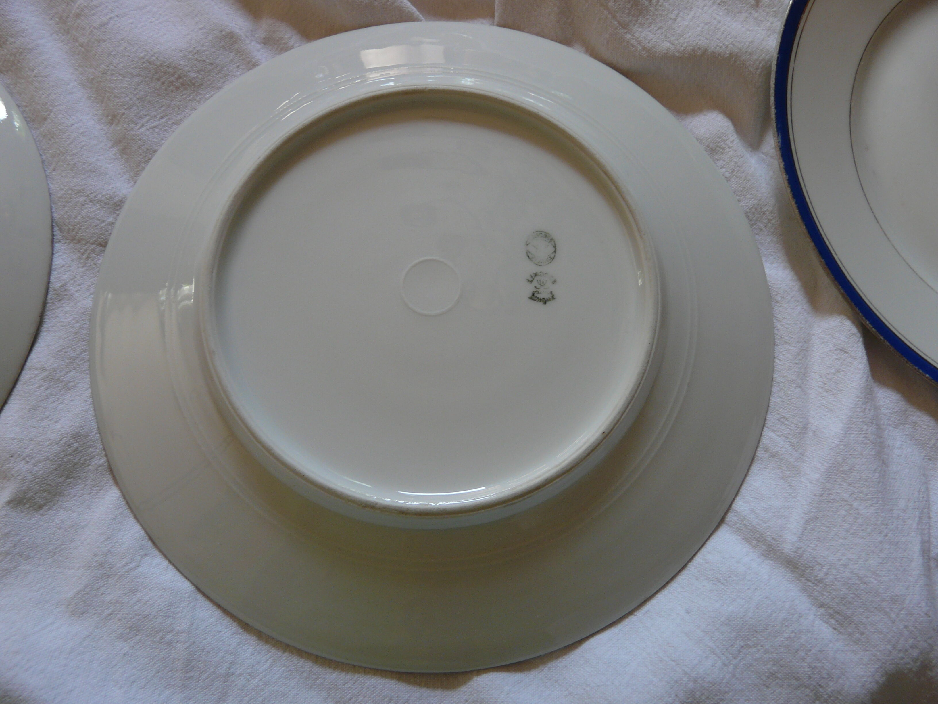 8 plates in Limoges porcelain gold and ultramarine blue fillets