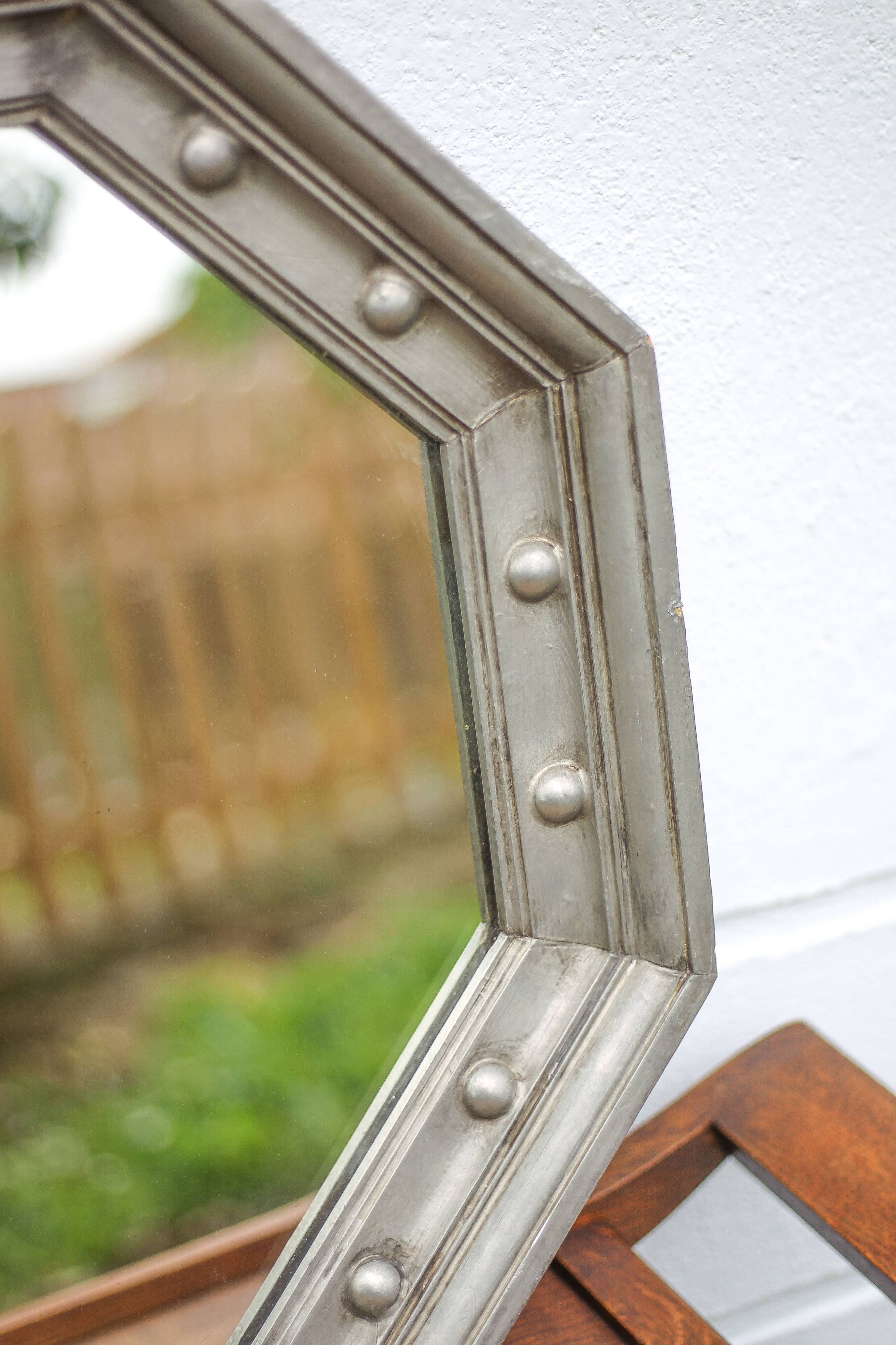 Vintage mirror, wooden mirror covered with tin, tin mirror from the 60s