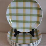 6 green and yellow checkered plates, tea towel