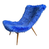 Chaise emblématique Miroslav Navratil tissu moelleux bleu pour Český Nábytek années 1960