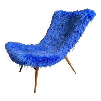 Chaise emblématique Miroslav Navratil tissu moelleux bleu pour Český Nábytek années 1960