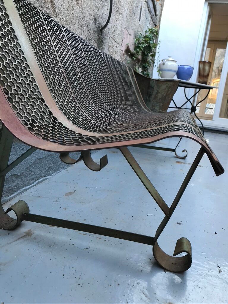 Garden bench perforated metal René Malaval 1950/60