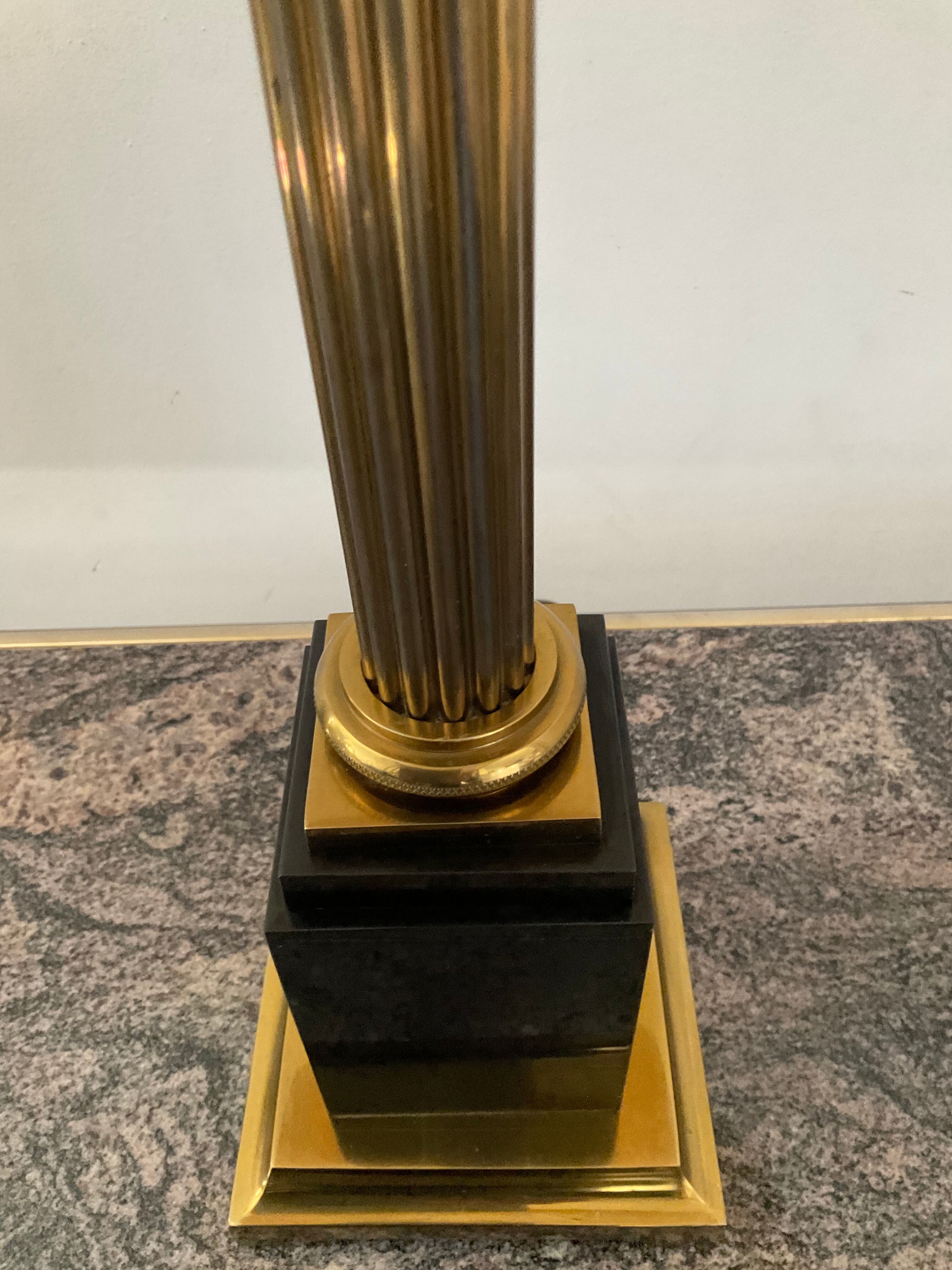 Empire style column lamp in bronze, opaline and marble