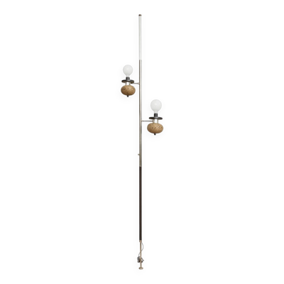 Rare lampe à tension-double éclairage, sphères en liège, Allemagne 60s