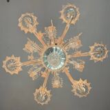 Venetian chandelier in colorless Murano glass with 6 light arms, circa 1930